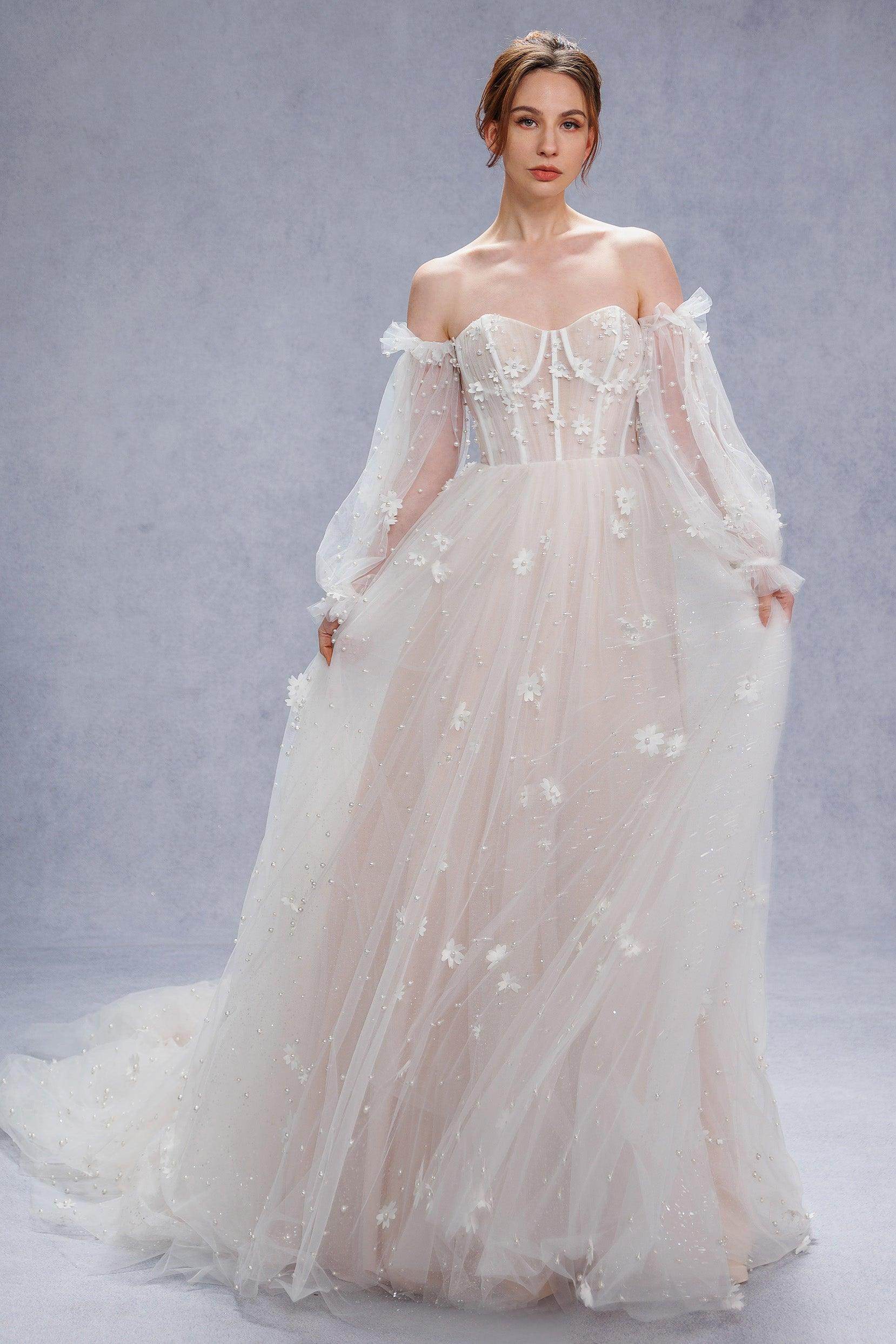 A-Line Court Train Tulle Wedding Dress CW3341 - COCOMELODY